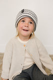 Grey & White Stripe Chunky Knit Beanie