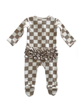 SIIX Collection - Tiramisu Checkerboard / Organic Frill Zip Footie