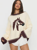Lily Clothing - Loose round-neck long-sleeved knitted sweater: BEIGE / (M) 1