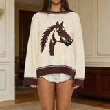 Lily Clothing - Loose round-neck long-sleeved knitted sweater: BEIGE / (M) 1