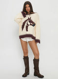 Lily Clothing - Loose round-neck long-sleeved knitted sweater: BEIGE / (M) 1