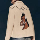 Lily Clothing - Fashionable retro art lapel knitted cardigan: NAVY / (L) 1