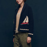 Lily Clothing - Fashionable retro art lapel knitted cardigan: NAVY / (L) 1