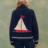 Lily Clothing - Fashionable retro art lapel knitted cardigan: NAVY / (XL) 1