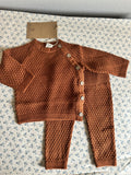 OLIVE & CRADLE - Noah Cotton Knit 2pc Shirt and pants Baby Outfit Set: Latte / 0-3m