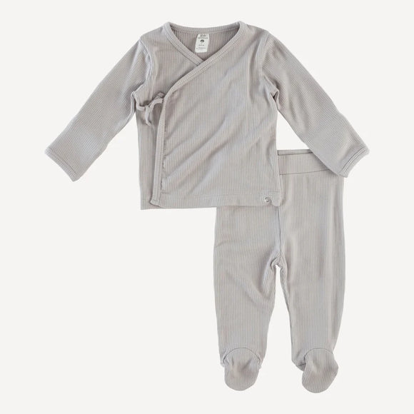 LONG SLEEVE WRAP TOP AND FOOTED PANT SET |DOVE| MODAL SKINNY RIB