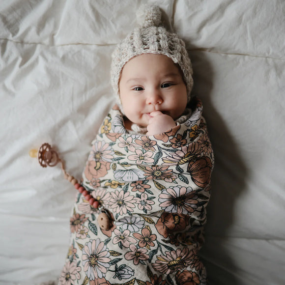 Organic Cotton Muslin Swaddle Blanket- Retro Flowers