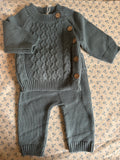 OLIVE & CRADLE - Sasha Cotton Knit 2pc Shirt and pants Baby Outfit Set: Juniper Berry