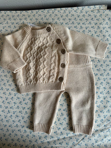 Sasha Cotton Knit 2pc Shirt and pants Baby Outfit Set: Beige