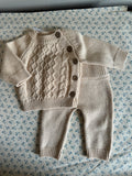 OLIVE & CRADLE - Sasha Cotton Knit 2pc Shirt and pants Baby Outfit Set: Beige