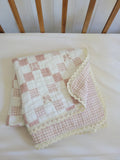 Pink Bows and Gingham QUILTED 6 Layer Gauze Blanke