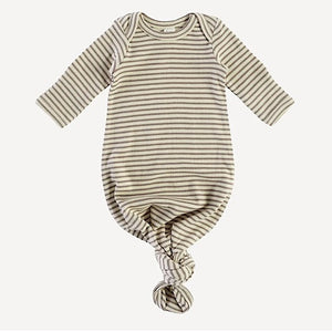 LONG SLEEVE LAP NECK KNOTTED GOWN SHIITAKE STRIPE ORGANIC COTTON