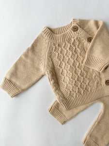 Cotton Knit 2pc Shirt and pants Baby Outfit Set: Beige
