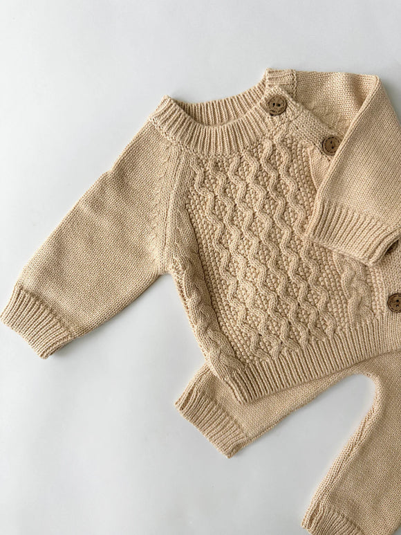 Cotton Knit 2pc Shirt and pants Baby Outfit Set: Beige