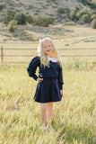 Navy Peter Pan Collar Pleated Skirt Set