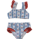 Block Print Floral Ruffle Bikini Set