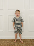 Navy Stripe Button Short Set