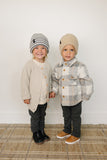 Grey & White Stripe Chunky Knit Beanie