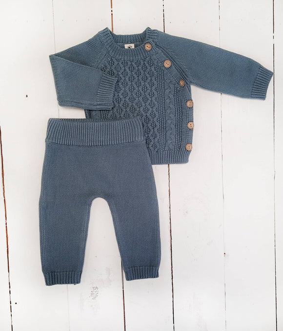 Sasha Cotton Knit 2pc Shirt and pants Baby Outfit Set: Jun