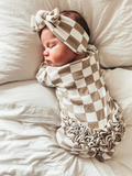 SIIX Collection - Tiramisu Checkerboard / Organic Frill Zip Footie