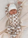 SIIX Collection - Tiramisu Checkerboard / Organic Frill Zip Footie