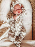 SIIX Collection - Tiramisu Checkerboard / Organic Frill Zip Footie