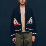 Lily Clothing - Fashionable retro art lapel knitted cardigan: NAVY / (M) 1