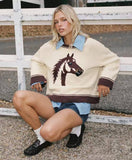 Lily Clothing - Loose round-neck long-sleeved knitted sweater: BEIGE / (M) 1