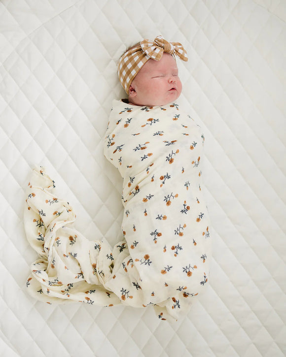 Cream Floral Muslin Swaddle Blanket