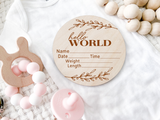 Birth Announcement Wood Stat Plaque - Dainty Vine