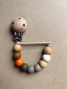 Rainbow Neutral - Silicone and wood pacifier clip