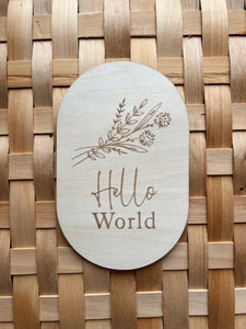 Wood Hello World Birth Announcement