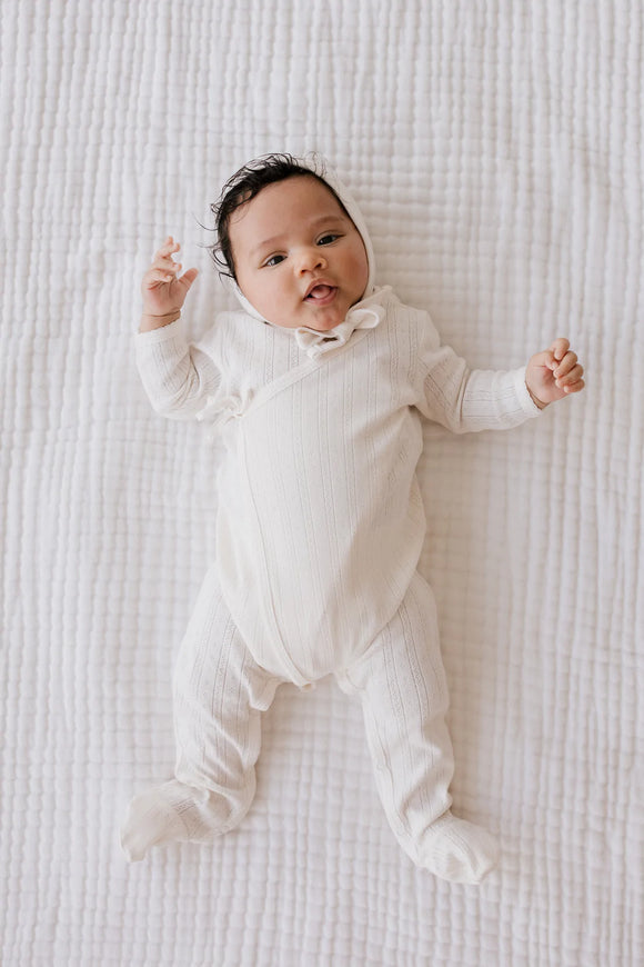Organic Cotton Pointelle Wrap Onepiece - Natural