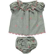 Uma Baby Set - Green Gingham Embroidery Floral