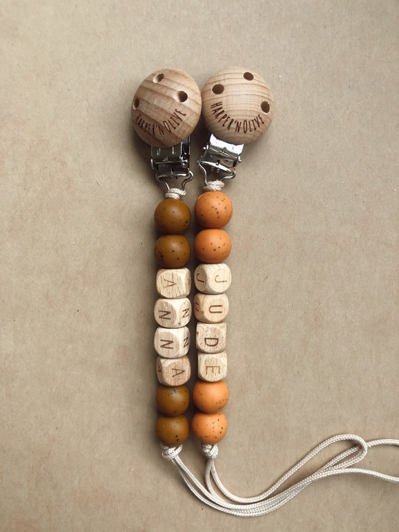 Personalized Pacifier Clip- Wood and Silicone Jude Clip