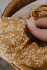 Leafy Sprig Swaddle Blanket - Mustard